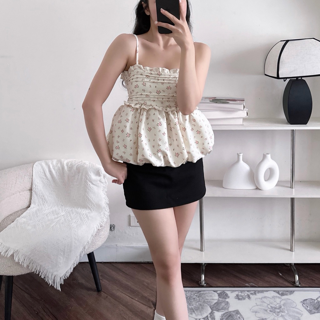 Áo 2 Dây Hoa Nhí Form Bí Viền Bèo Lưng Bo Chun, Áo Kiểu Nữ Babydoll Dễ Thương | BigBuy360 - bigbuy360.vn