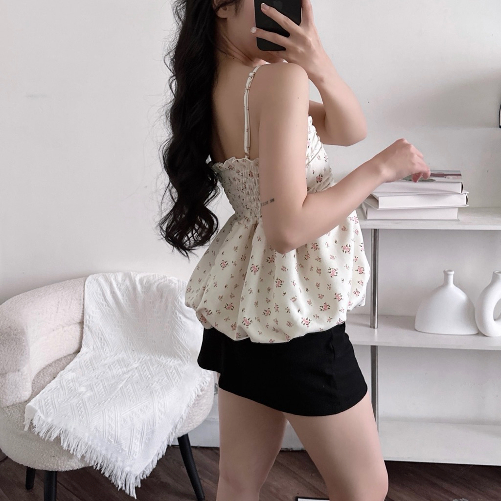 Áo 2 Dây Hoa Nhí Form Bí Viền Bèo Lưng Bo Chun, Áo Kiểu Nữ Babydoll Dễ Thương | BigBuy360 - bigbuy360.vn