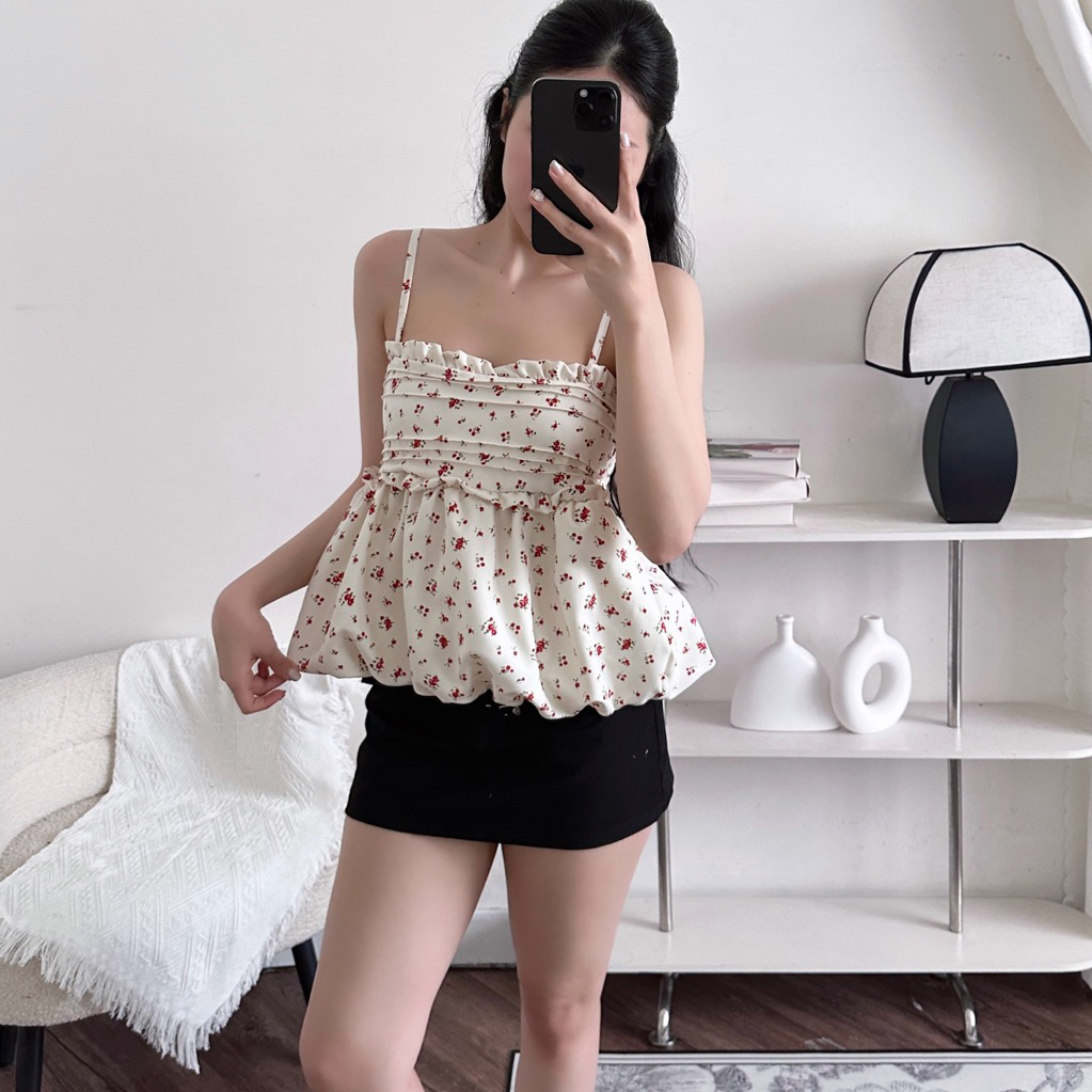 Áo 2 Dây Hoa Nhí Form Bí Viền Bèo Lưng Bo Chun, Áo Kiểu Nữ Babydoll Dễ Thương | BigBuy360 - bigbuy360.vn