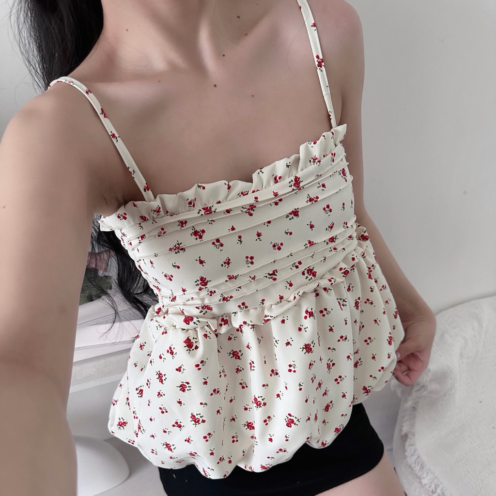 Áo 2 Dây Hoa Nhí Form Bí Viền Bèo Lưng Bo Chun, Áo Kiểu Nữ Babydoll Dễ Thương | BigBuy360 - bigbuy360.vn