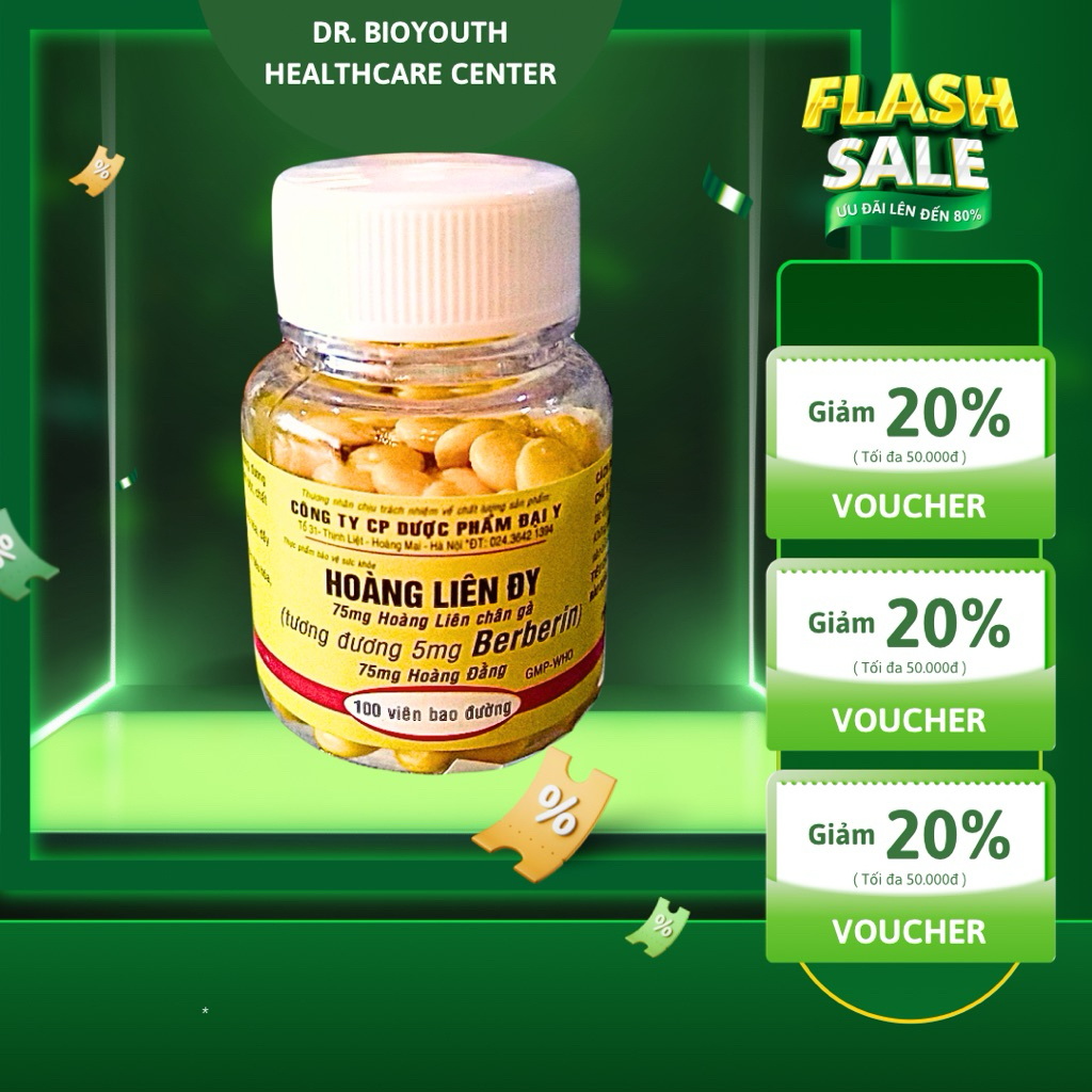 Viên Berberin Hoàng Liên ĐY giảm rối loạn tiêu hoá, đau bụng, chướng bụng, đi tiêu ngoài ý muốn ( lọ