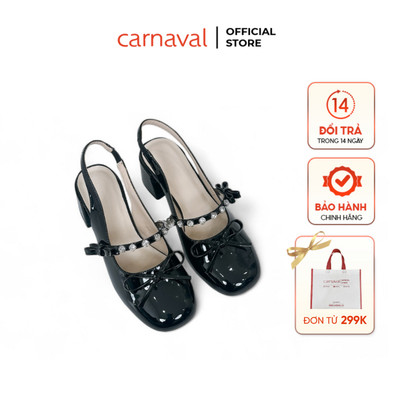 Giày Slingback Cao Gót Nữ 3,5cm Da Bóng – Quai Đá Nơ Xinh, Tôn Dáng Dự Tiệc - VS189