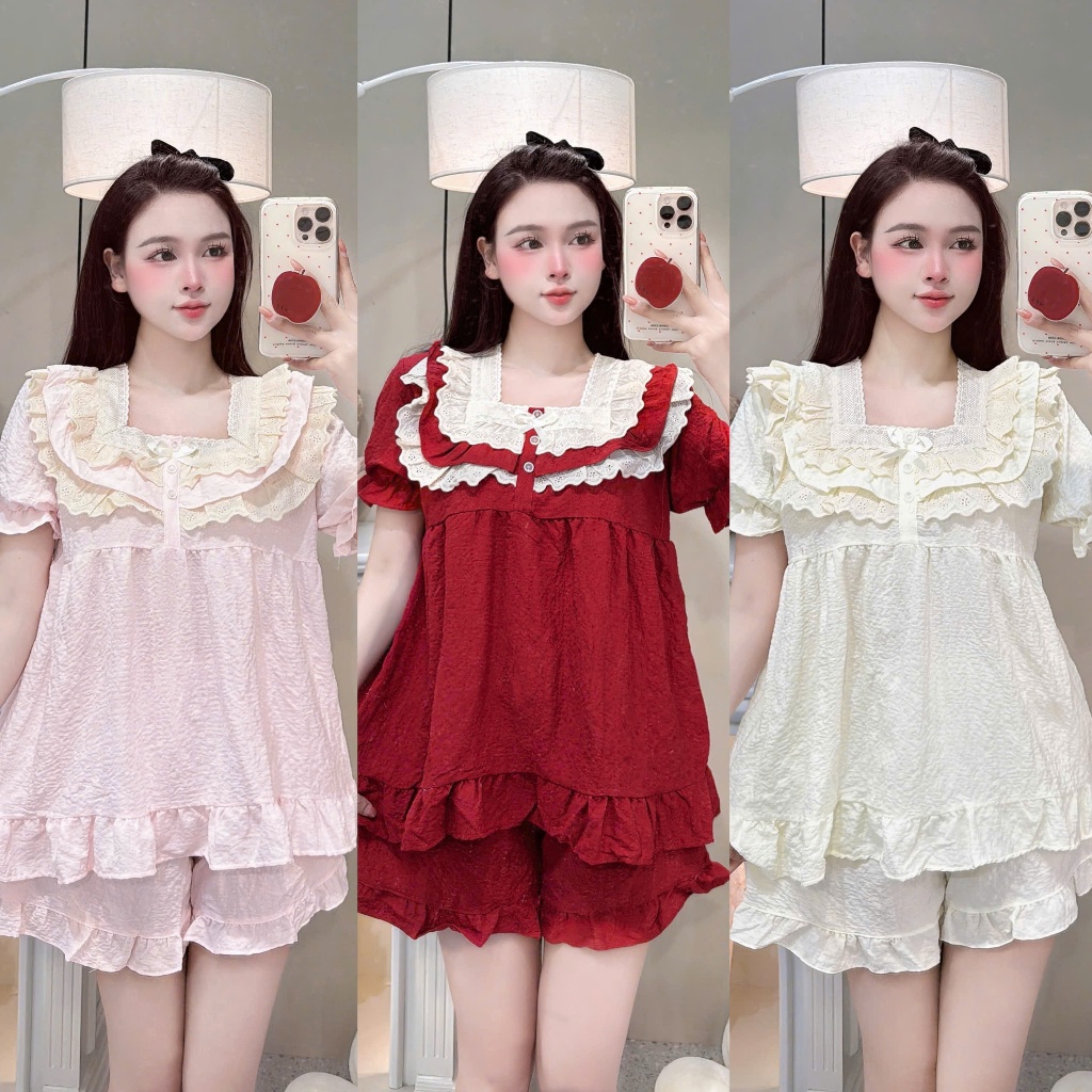[MẪU HÈ] Bộ Đồ Ngủ Nữ JUSOKA Pijama DU05 Cổ Ren Phối Nơ Chất Đũi Gạo Siêu Dễ Thương Dành Cho Nữ