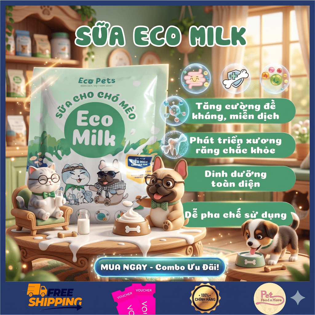 Sữa Bột Eco Milk Gói 100g - Hoàn Hảo Cho Hệ Tiêu Hóa Non Nớt Của Chó Mèo Sơ Sinh