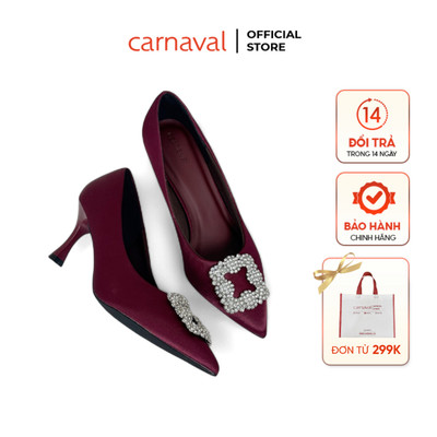 Giày Cao Gót Nữ Carnaval Gót Nhọn 7cm, Mũi Nhọn Đính Hoa Sang Trọng - VS192