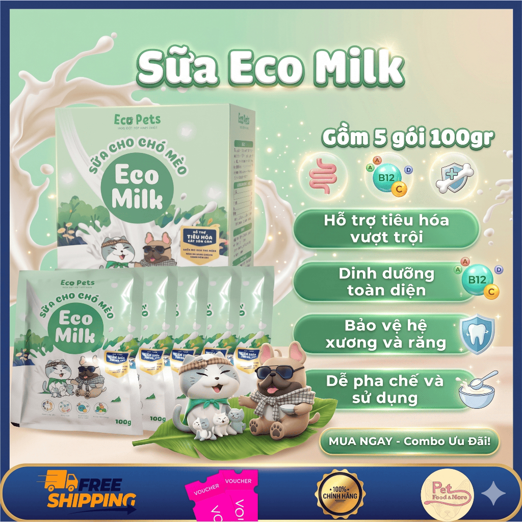 Sữa Bột Eco Milk Hoàn Hảo Cho Hệ Tiêu Hóa Non Nớt Của Chó Mèo Sơ Sinh - Hộp 500g