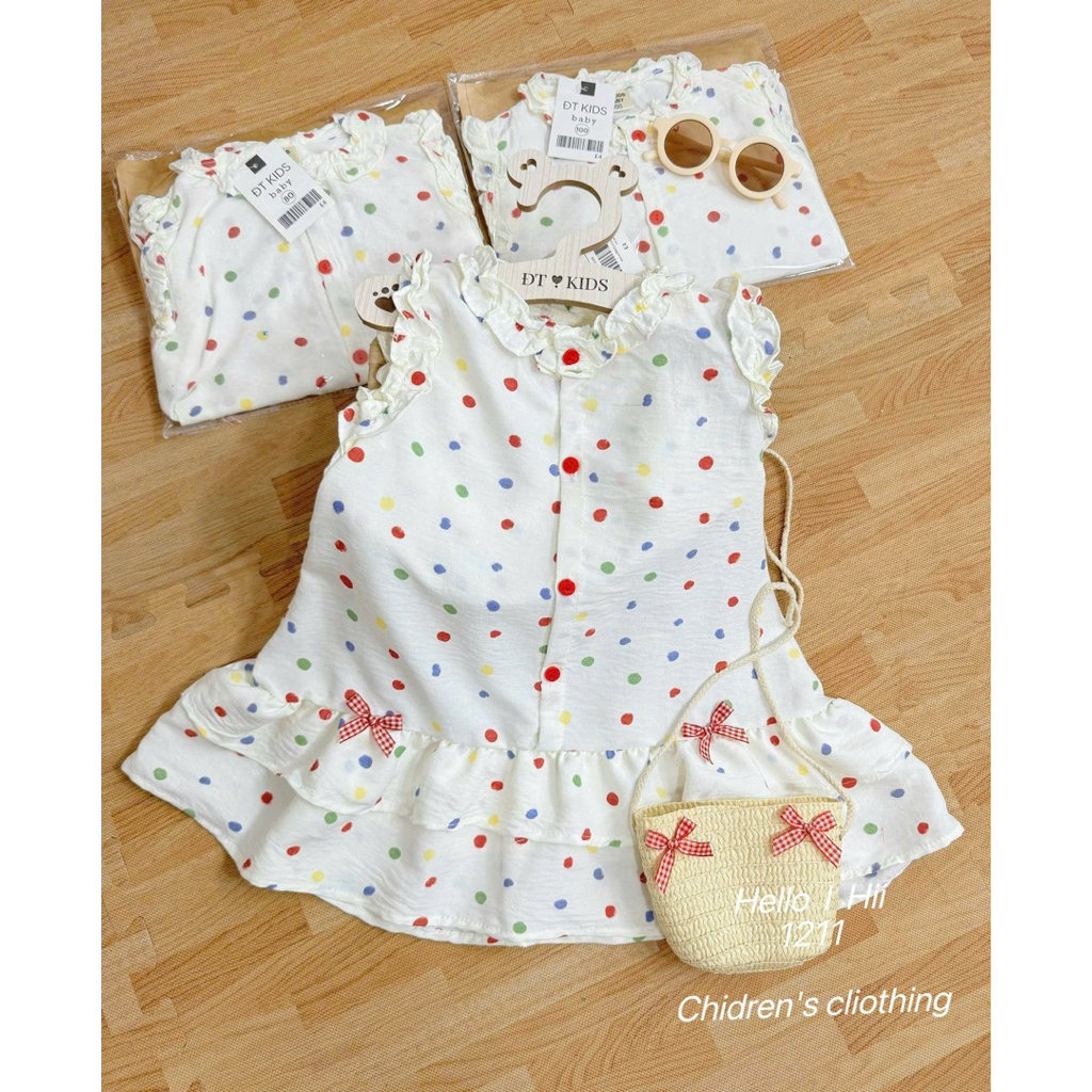 DT KIDS Set Váy Tiểu Thư Chấm Bi Kèm Túi Cối Thiết Kế Dáng Ngắn Phong Cách CUTE Cho Bé Gái