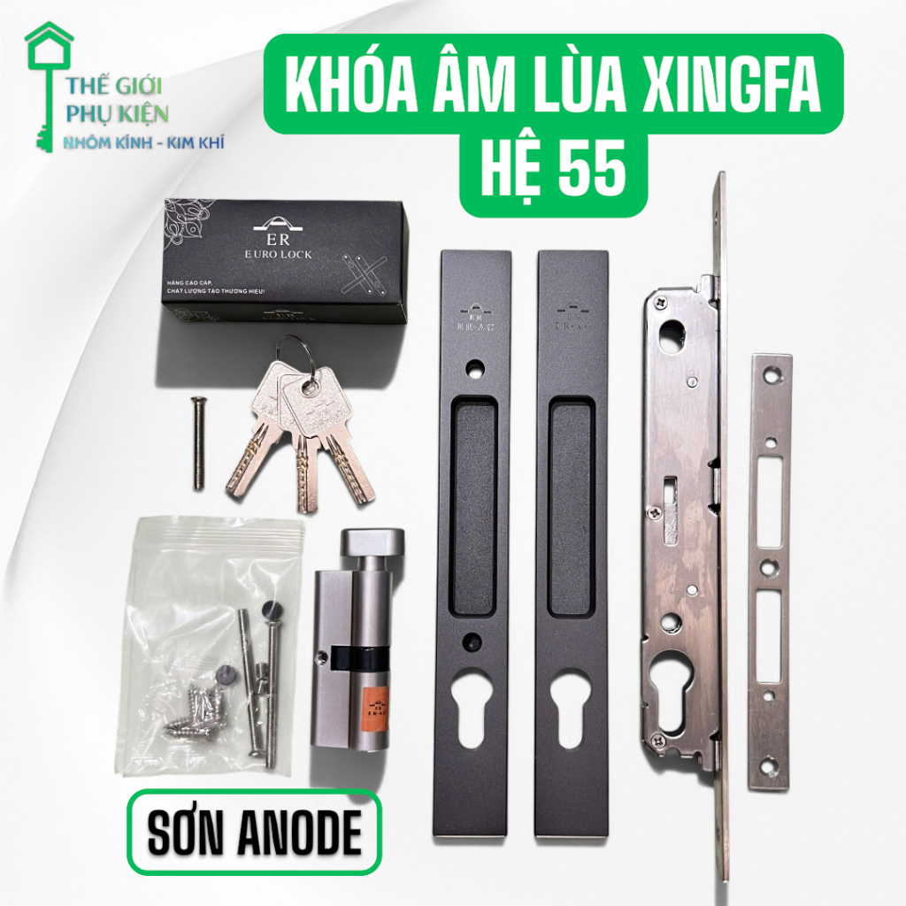 BỘ KHÓA TAY ÂM CỬA LÙA EURO LOCK NHÔM XINGFA 55, 93 PMA,... SƠN ANODE HÀNG CÔNG TY