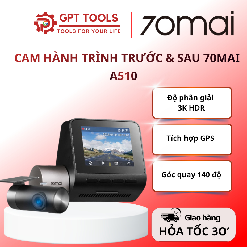Cam Hành Trình 70Mai A510 - Ghi Hình Đồng Thời 2 Kênh - Ghi Hình Sắc Nét Ban Đêm