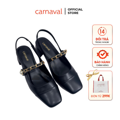 Giày Cao Gót Nữ Carnaval Mũi Vuông Dáng Mary Jane Phối Xích Ngọc Trai Sang Trọng - VS195