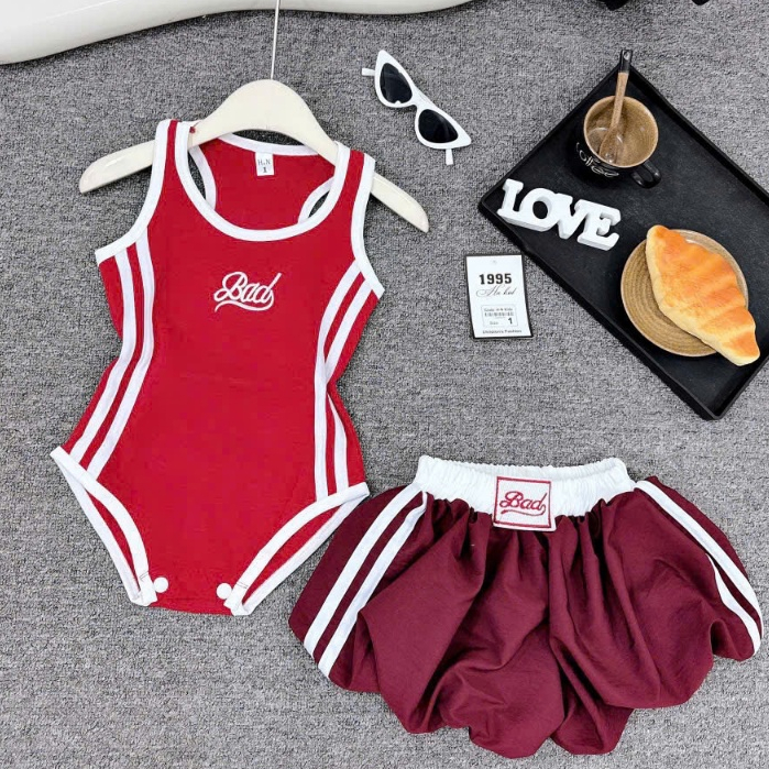 Bộ đồ hè bé gái, Bộ Bikini cho bé gái, Đồ bơi bé gái, Set Jum đùi thiết kế đi biển kèm cv cho bé 9-2