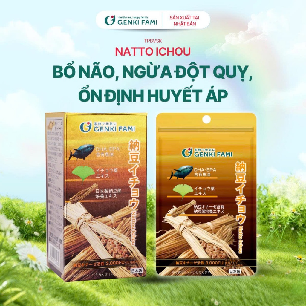 TPBVSK Natto Ichou, Bổ Não, Phòng Ngừa Đột Quỵ, Hỗ Trợ Ngủ Ngon, Genki Fami Nhật Bản