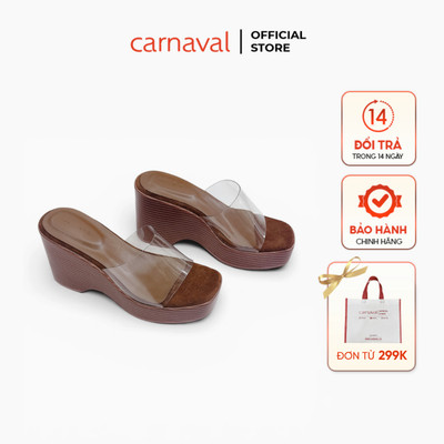 Dép Đế Xuồng Nữ Vân Gỗ Quai Mica Trong Carnaval Cao 9cm Lót Nỉ - Đi Chơi Đi Biển Siêu Xinh - VS198