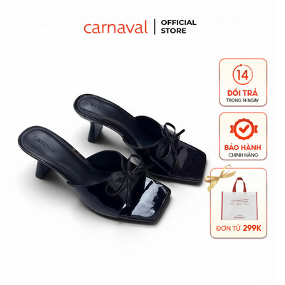 Dép Cao Gót Nữ Carnaval Mũi Vuông Đính Nơ, Guốc Gót Trụ 5cm Da Bóng Sang Trọng - VS200