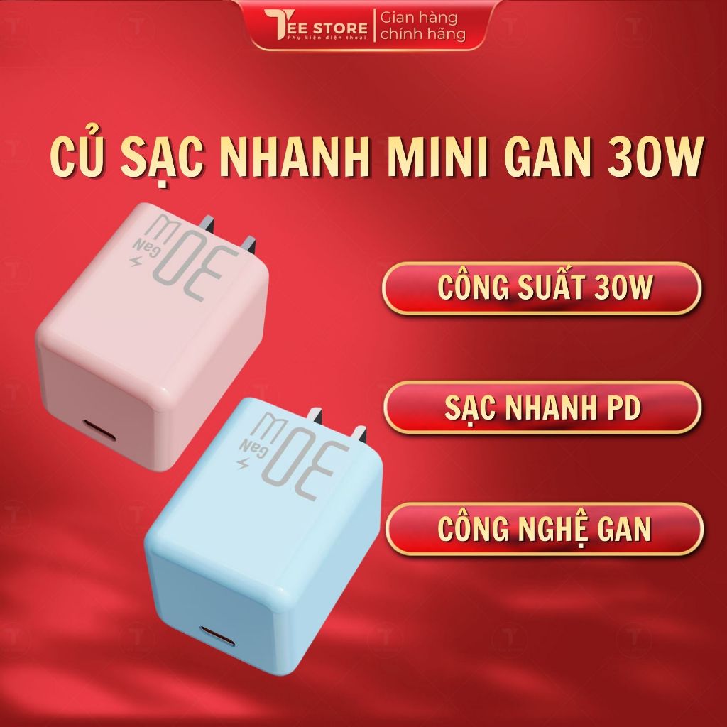 Củ sạc nhanh 30W mini, Cốc sạc nhanh Gan5 30W, Củ sạc nhanh Type C siêu nhỏ - CSIP30WGDM