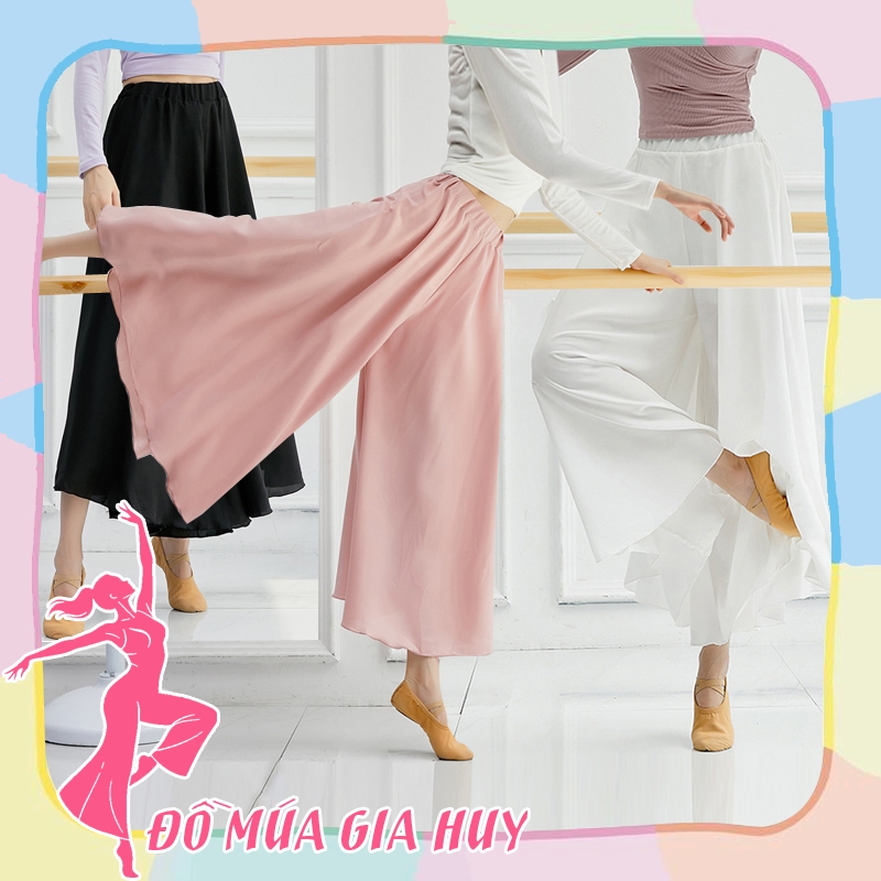 Quần múa cổ trang Trung Hoa ống rộng dáng lửng vải lụa bóng có quần lót trong MQ38, quần múa đương đ
