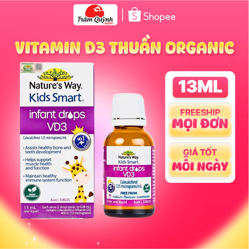 Vitamin D3 Thuần Organic Hữu Cơ Nature's Way Kids Smart Infant Drops VD3 Cho Trẻ Sơ Sinh 13ml