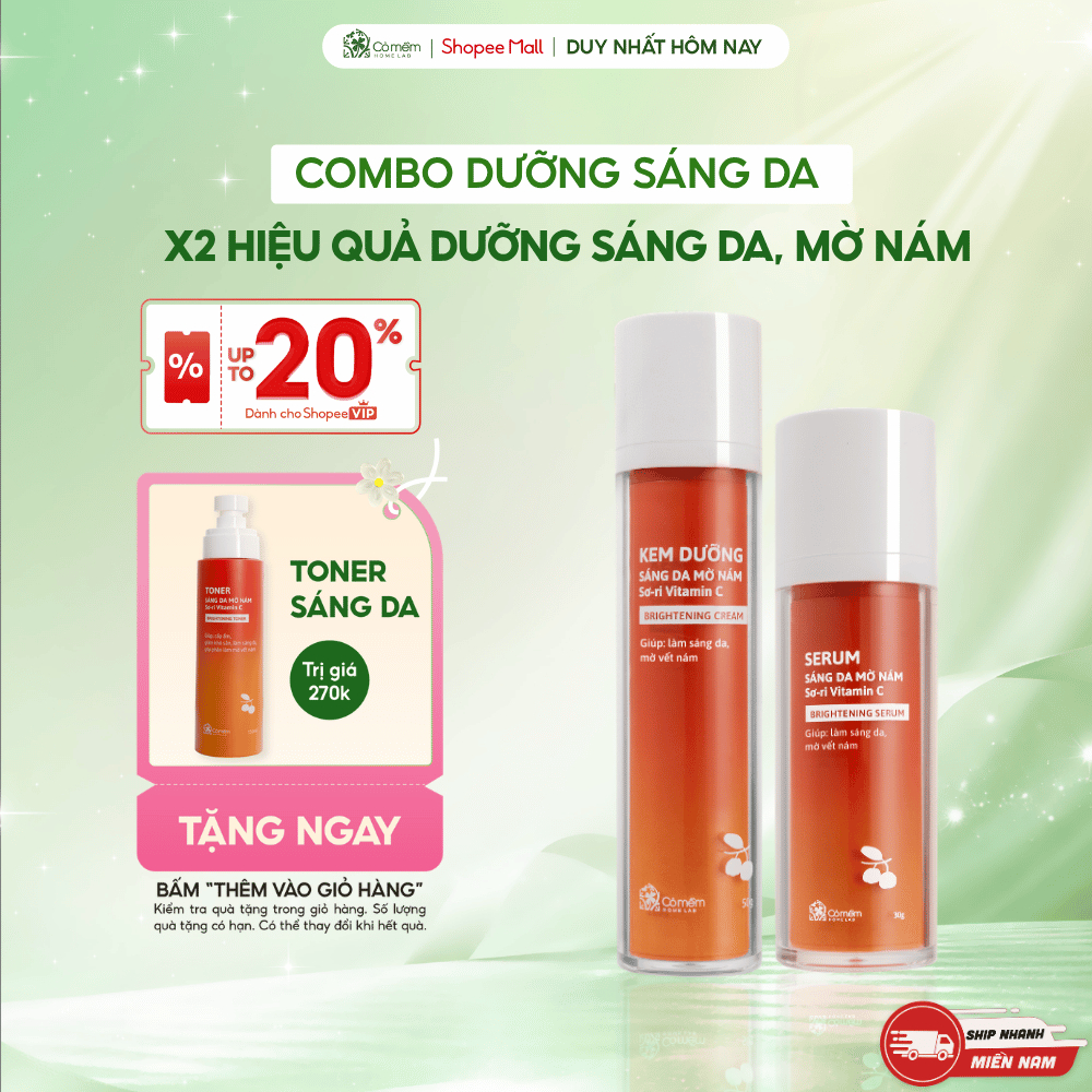 Combo dưỡng sáng da mờ thâm nám tàn nhang Vitamin C từ trái Sơ-ri Cỏ Mềm