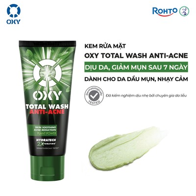 Sữa rửa mặt cho nam Oxy sạch sâu giảm mụn kiểm soát nhờn dạng kem Oxy Total Wash Anti Acne 100g