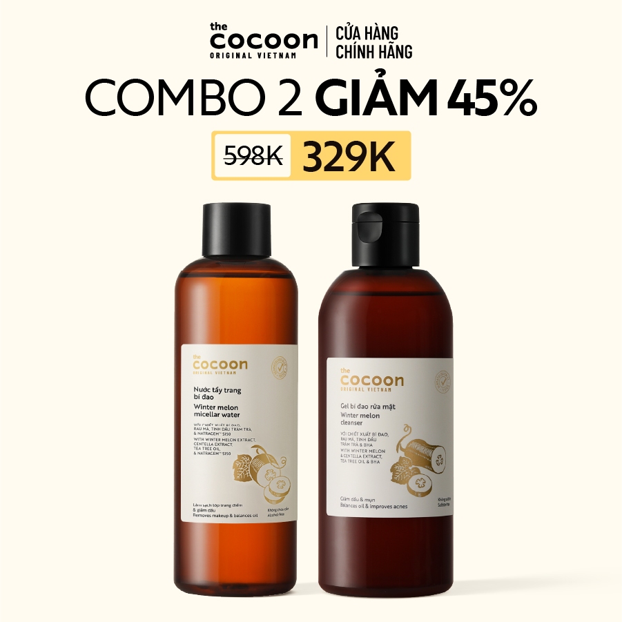 [MUA 2 GIẢM 45%] Combo Nước tẩy trang bí đao 500ml & Gel rửa mặt bí đao 310ml tẩy sạch makeup & giảm dầu Cocoon | BigBuy360 - bigbuy360.vn