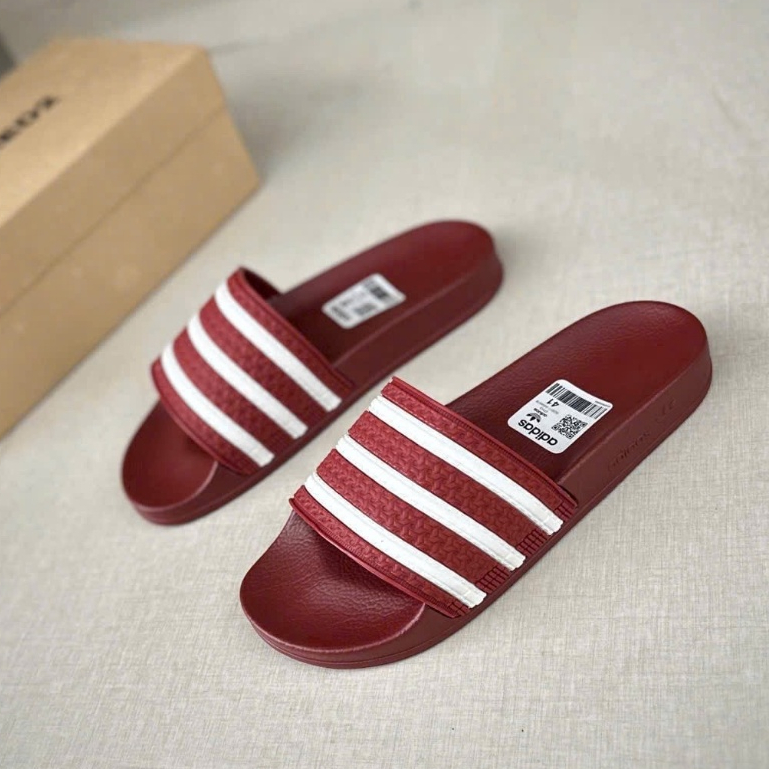 Dép Quai Ngang ADIDAS 3 Sọc Trắng Đen Nam Nữ Đế Cao Su Đúc