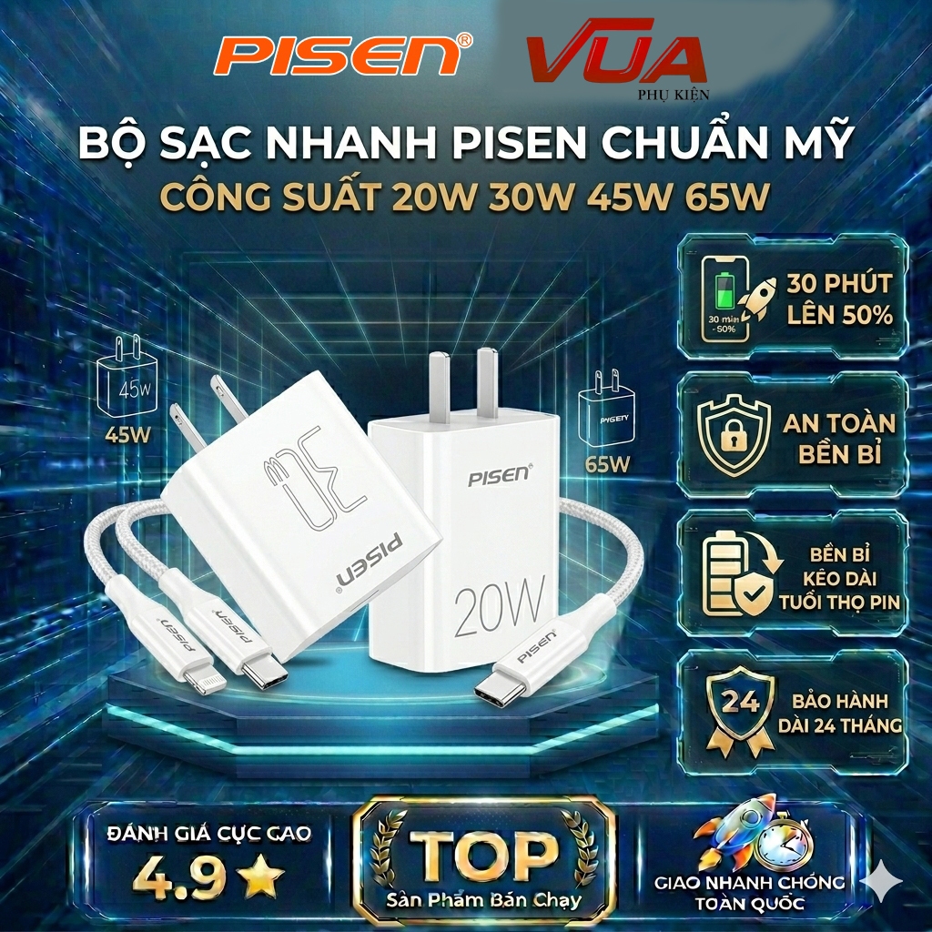 [Hỏa tốc] Bộ Sạc Nhanh Pisen Quick 20W 30W - Pisen Việt Nam Bảo Hành 12 Tháng