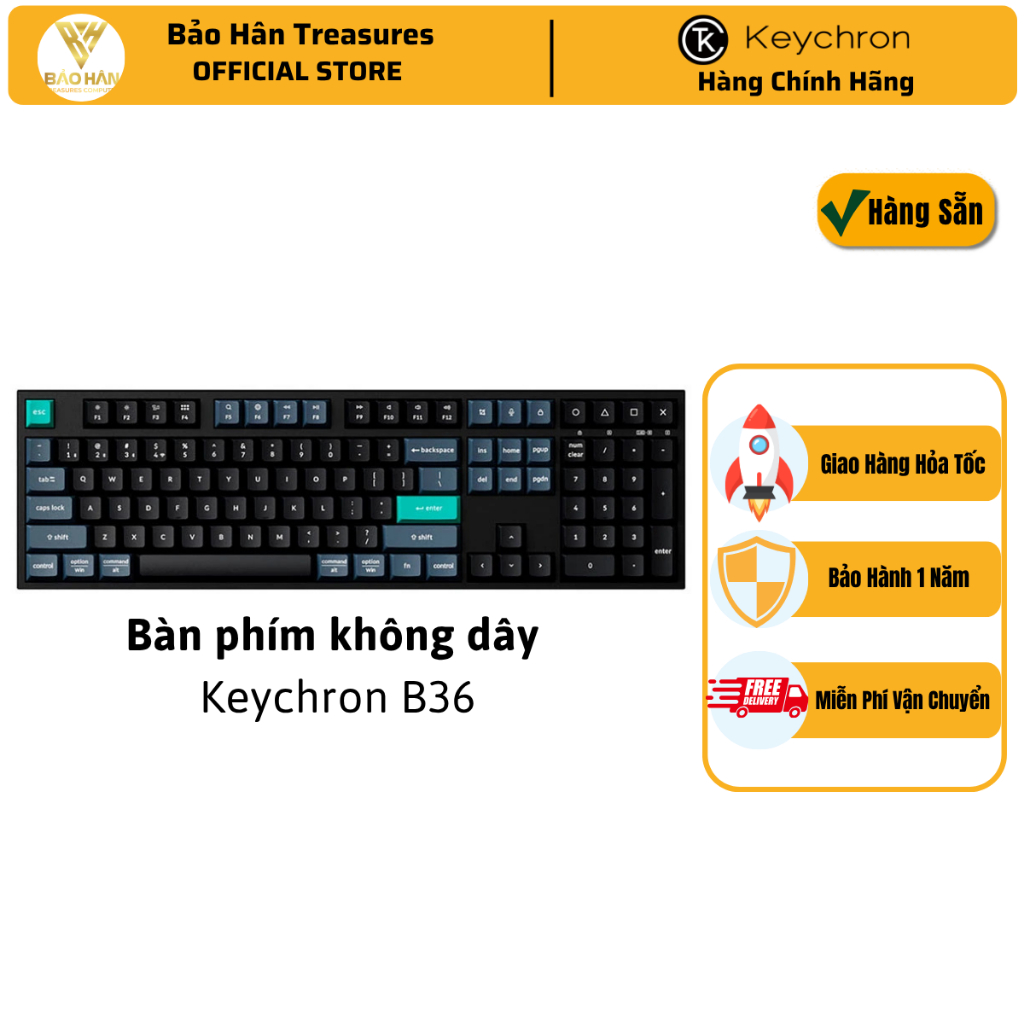 Bàn phím vi tính hiệu Keychron, model B36-K9, B36 Wireless - Deep Black, mới 100%  - Hàng Chính Hãng