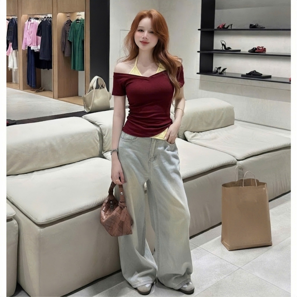 Áo Trễ Vai Kiểu Nữ Mùa Hè Cổ Tim Phối Layer 2 Lớp Dây Yếm Ôm Body Tôn Dáng Style Hàn Quốc Đi Biển - Giveme.clothing | BigBuy360 - bigbuy360.vn