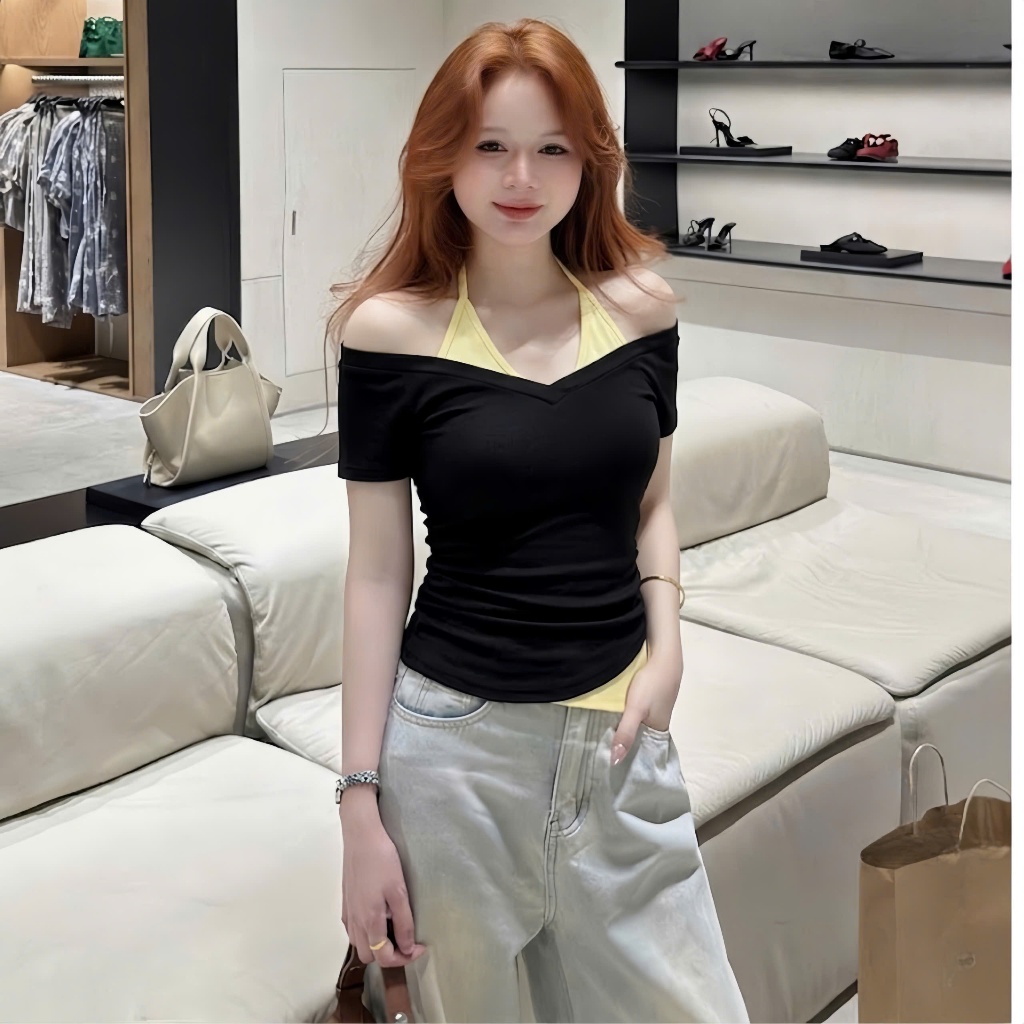Áo Trễ Vai Kiểu Nữ Mùa Hè Cổ Tim Phối Layer 2 Lớp Dây Yếm Ôm Body Tôn Dáng Style Hàn Quốc Đi Biển - Giveme.clothing | BigBuy360 - bigbuy360.vn