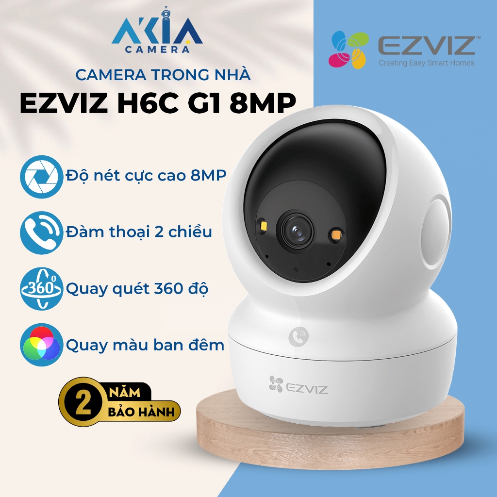 Camera Wifi Ezviz H6C G1 8MP (4K) - Độ nét cao 8mp 4k, Quay quét 360 độ, Hỗ trợ quay màu ban đêm, Nú