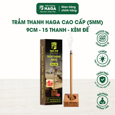 Nhang không tăm trầm hương tự nhiên, trầm thanh HAGA CAO CẤP, 5mm/9cm/15 thanh, thiền, yoga,thư giãn