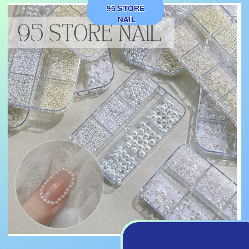 Khay hạt trai nail gắn móng, charm hạt trai. phụ kiện hạt trai nhiều size Nail.nailgiare95