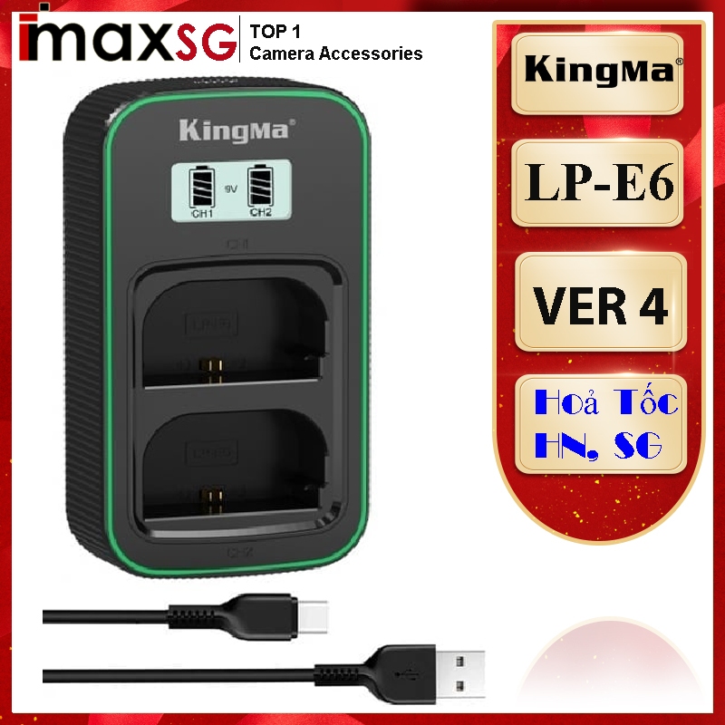 SẠC ĐÔI KINGMA MÀN HÌNH LCD FOR LP-E6/E6N/E6NH- LOẠI SẠC NHANH