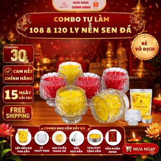 Combo ĐẦY ĐỦ 108/120 Ly Sen Đá Quan Âm - Set Nguyên Liệu Làm Nến Bơ Cúng Dường Tại Nhà