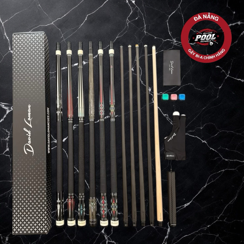 Gậy bida David Loman Phantom (Chính hãng) kèm option ngọn Classic/Skyline/Ultra/Pro BlackTech