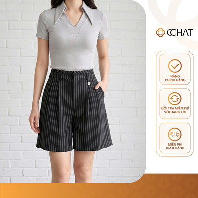 Quần Đùi Nữ 𝐂𝐂𝐇𝐀𝐓 Dáng Suông Lửng Lady Charm Trang Trí Chất Liệu Tuytsi Cao Cấp 16ONS7002ST