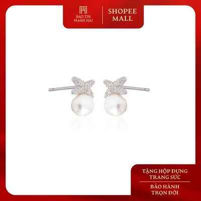 Bông tai bạc 925 Bảo Tín Mạnh Hải thiết kế chữ X khảm đá BCBTB92CNC-602007