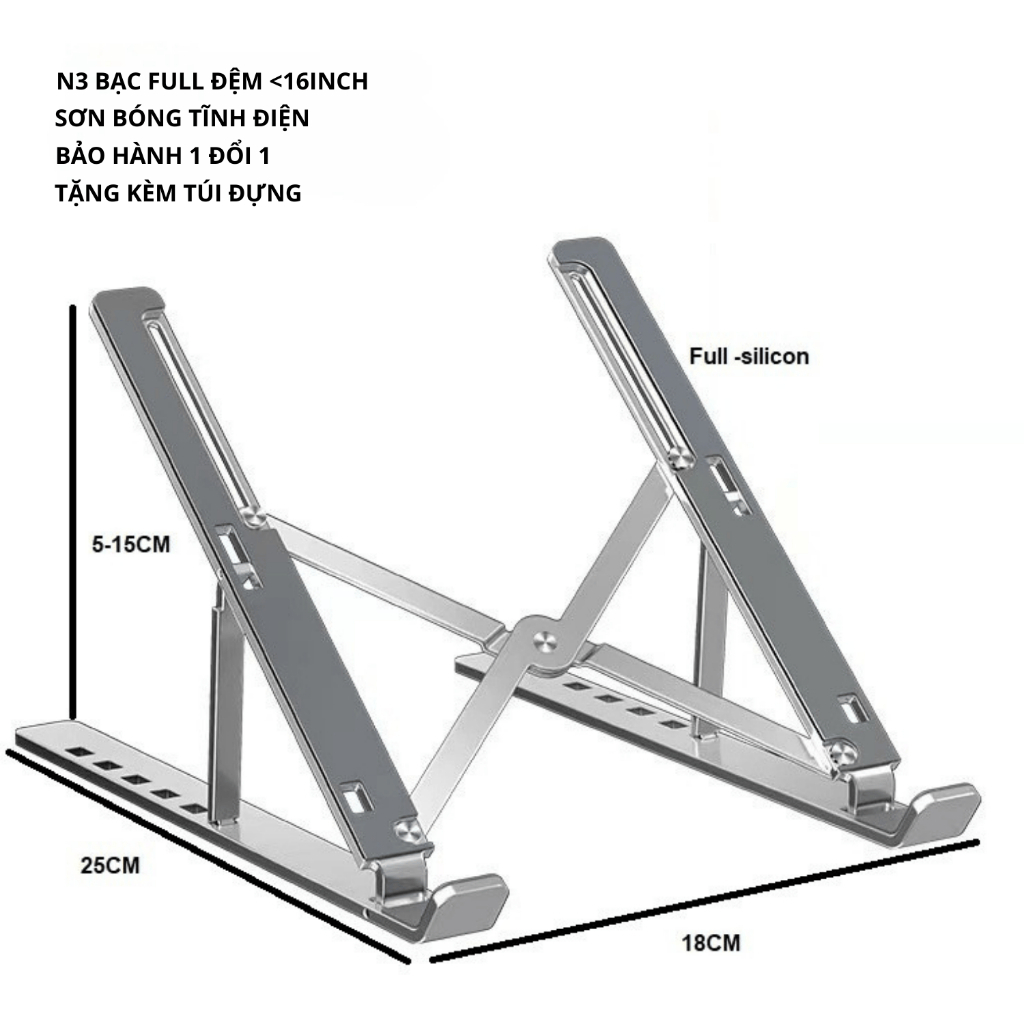 Giá Đỡ Laptop N3 Full Đệm, Chất Liệu Hợp Kim Nhôm 7 Mức Độ Cao, Kệ Máy Tính Gấp Gọn, Chống Trượt | BigBuy360 - bigbuy360.vn
