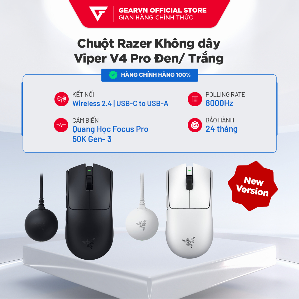 Chuột Gaming không dây Razer Viper V4 Pro 8K hz 49G Cảm biến Focus Pro 50k Gen 3 BH 24 tháng | BigBuy360 - bigbuy360.vn