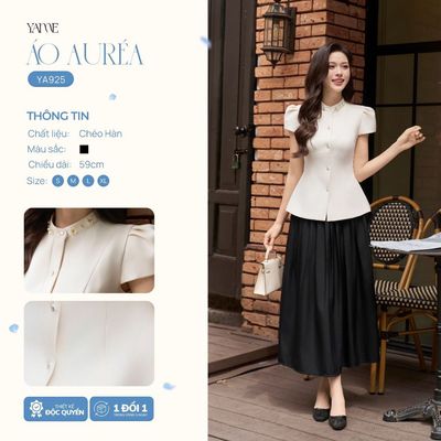 Set Nữ Thiết Kế YAME Công Sở Áo Cổ Tàu Đính Đá Tay Hến Xếp Ly & Chân Váy Xếp Ly Bản Nhỏ AURÉA  - YA925&YCV703