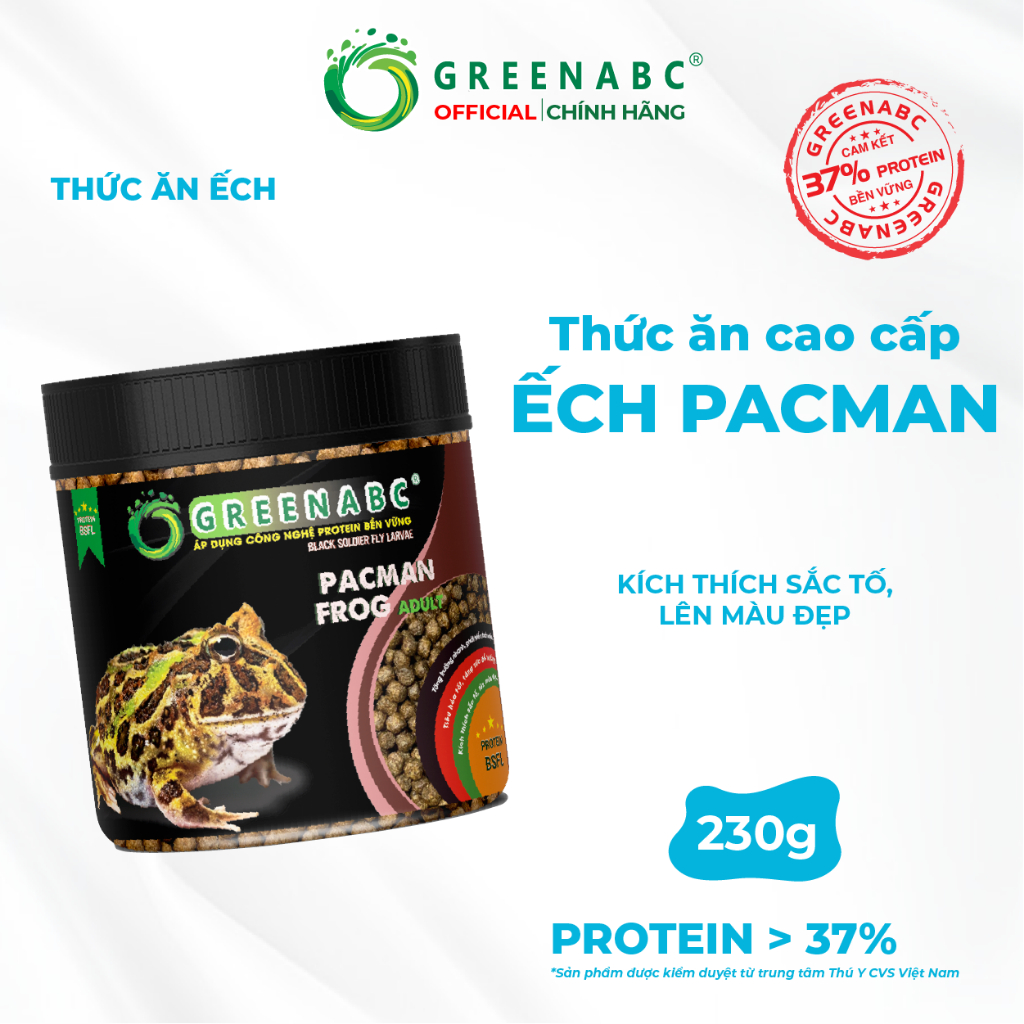 Thức Ăn Ếch Pacman GREENABC Giàu Đạm, Tăng Size, Lên Màu Đẹp, Dễ Tiêu Hóa. Hộp 50g và 230g