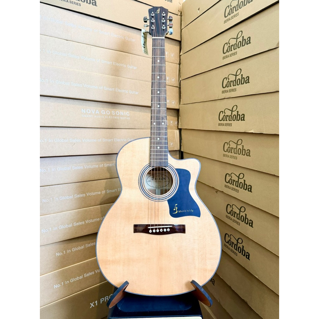 Guitar Ba Đờn J120 - Acoustic dáng khuyết gỗ Hồng Đào mỏng, có ty chỉnh - Âm hay phím mượt - Bán chạ
