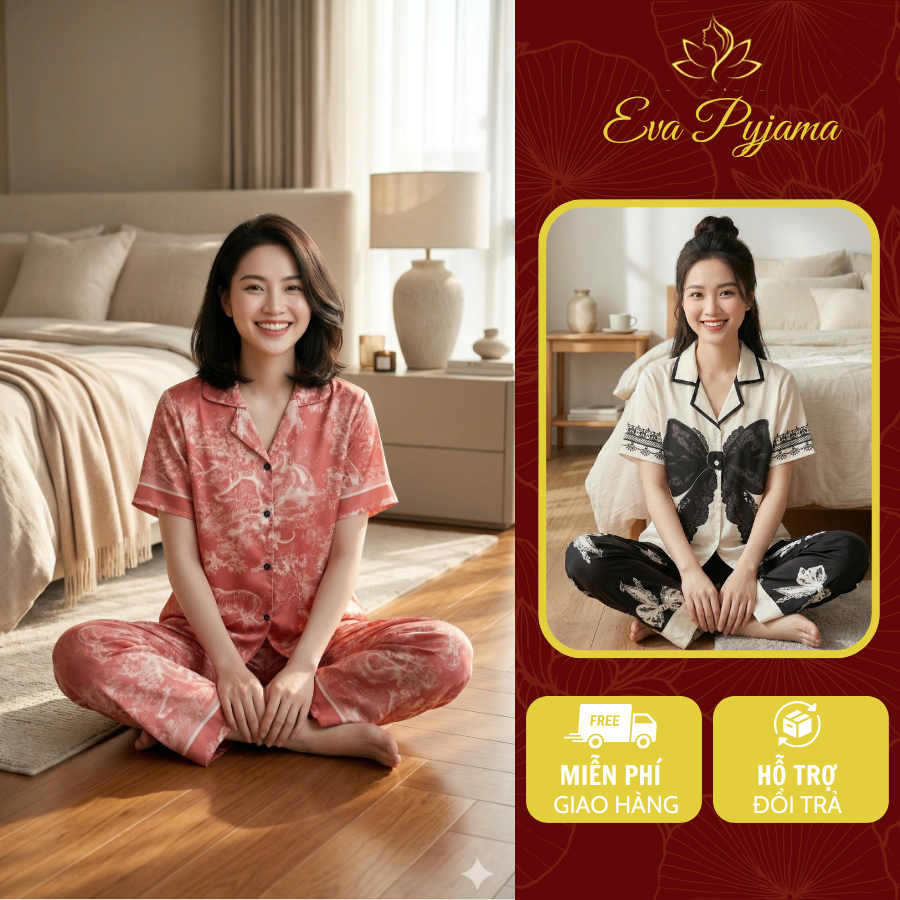 Set Đồ Bộ Pijama Tay Ngắn Quần Dài Hàng Mới Nhiều Họa Tiết, Đồ Ngủ Nữ, Bộ Mặc Nhà  Eva Shop Đồ Bộ Pi