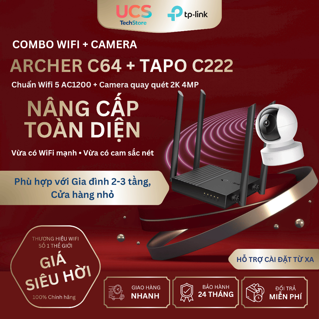 Combo TP-Link Archer C64 + Tapo C222 – WiFi Gigabit + Camera 2K 4MP AI