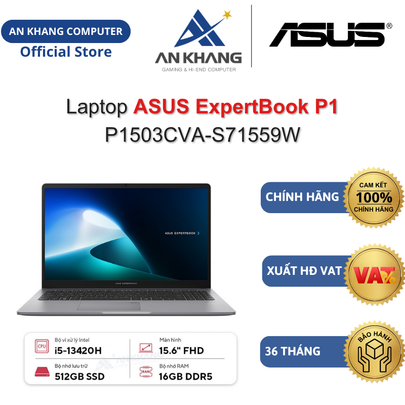 Laptop ASUS ExpertBook P1 P1503CVA-S71559W (i5-13420H, 16GD5, 512G-SSD, 15.6FHD, Win 11) Chính hãng 