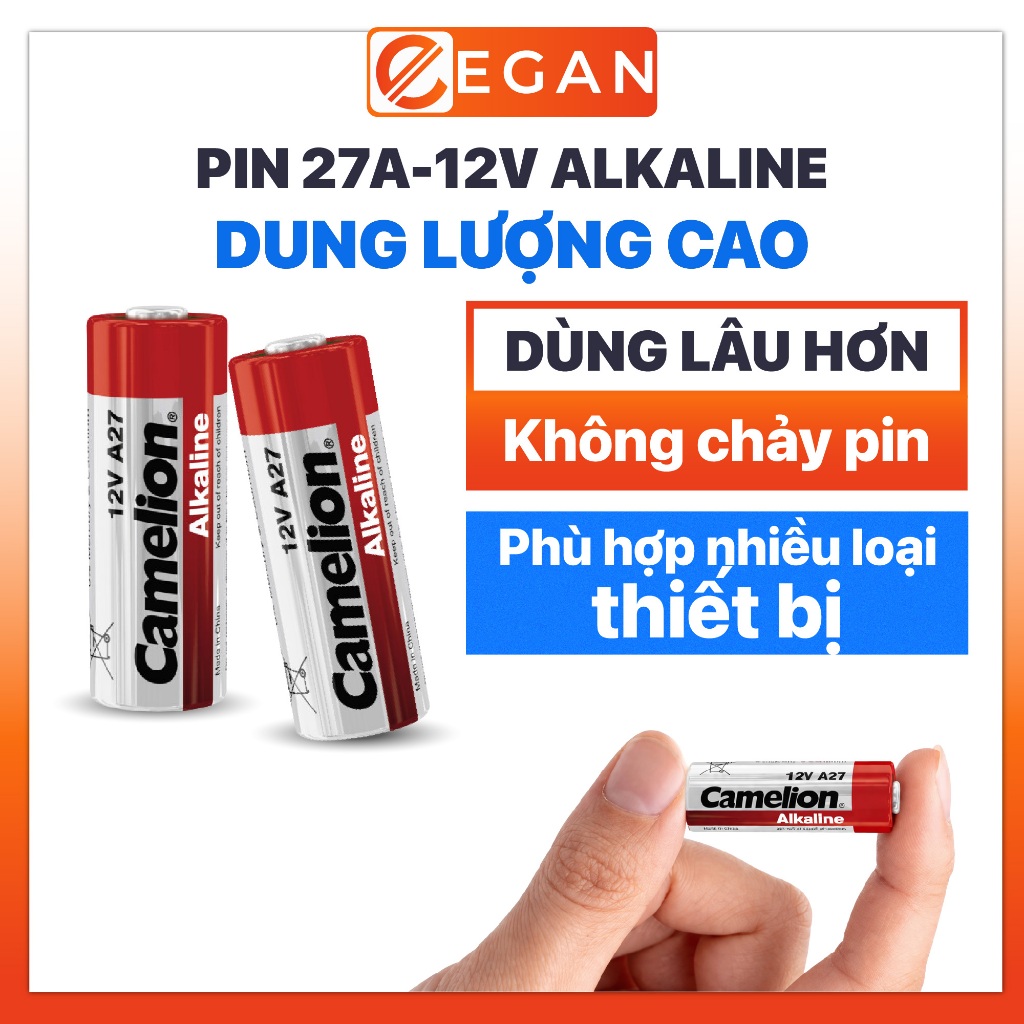Pin 27A 12V Alkaline màu đỏ - Pin 12V 27A dung lượng cao cho remote cửa cuốn, gara, remote báo động