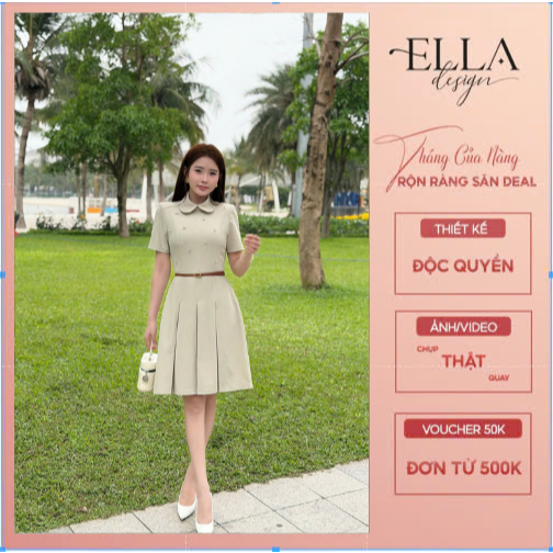 Váy Đầm Thiết Kế Ella Desgin cho nữ kiểu dáng váy ngắn, tay ngắn, cổ bèo ( tặng kèm blet ) phù hợp m