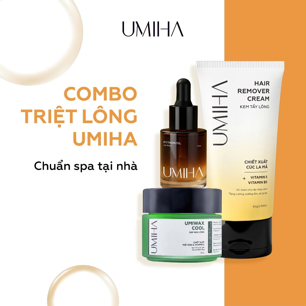 Combo triệt lông UMIHA - Thay cho Máy triệt lông khi kết hợp Mỡ trăn triệt lông với Kem tẩy lông, Sá