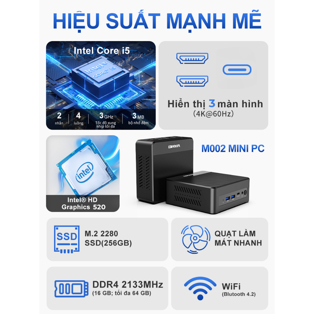 Mini PC M002 Intel Core i5 Gen 6 RAM 16GB SSD 256GB - Máy Tính Mini Nhỏ Gọn Windows 11 - Bảo hành 2 năm | BigBuy360 - bigbuy360.vn