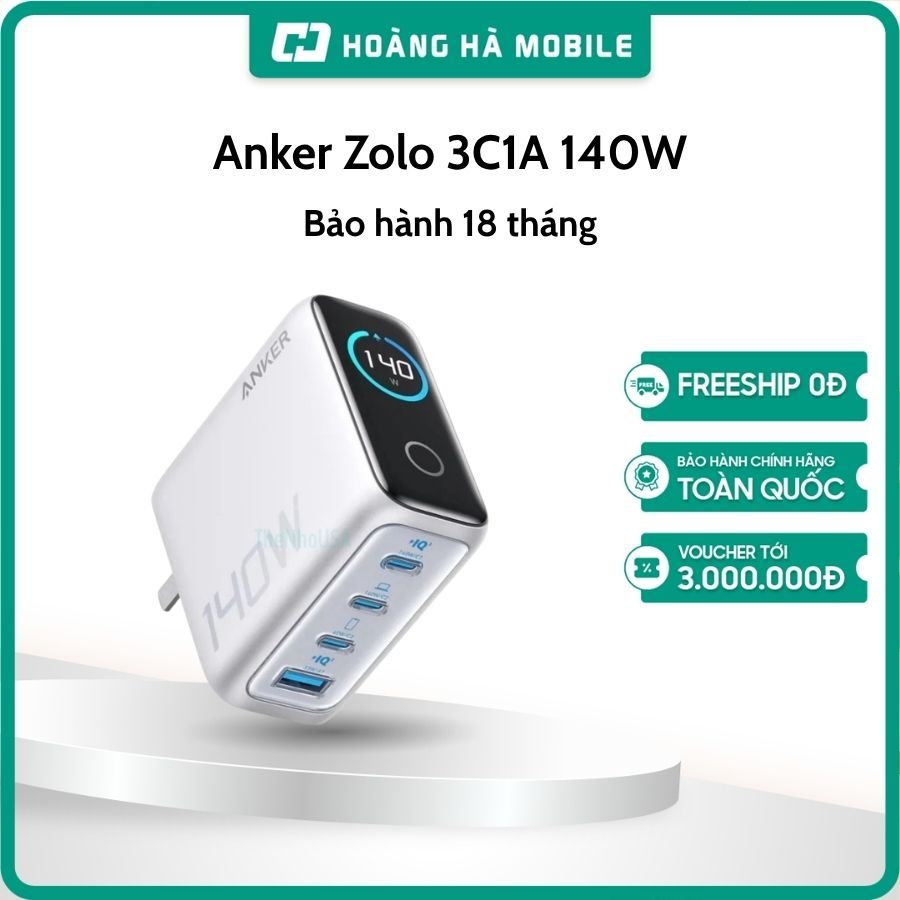 Củ sạc Anker Zolo 3C1A 140W (with USB-C Cable) - B2697 - Bảo hành chính hãng 18 tháng